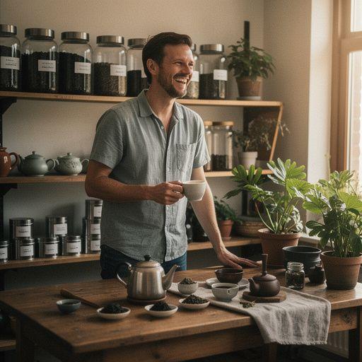 Arbatos paruošimo procesas: karšto vandens pylimas į arbatinuką su žolelių mišiniu.